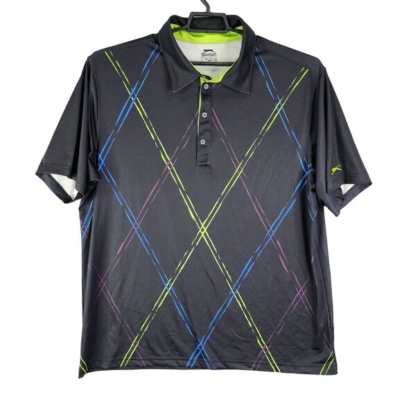 Men's Slazenger Performance Polo Shirt Black Multicolor Argyle Pattern Size XXL - Picture 1 of 11